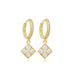 Square Clover CZ Dangle Earring Silver