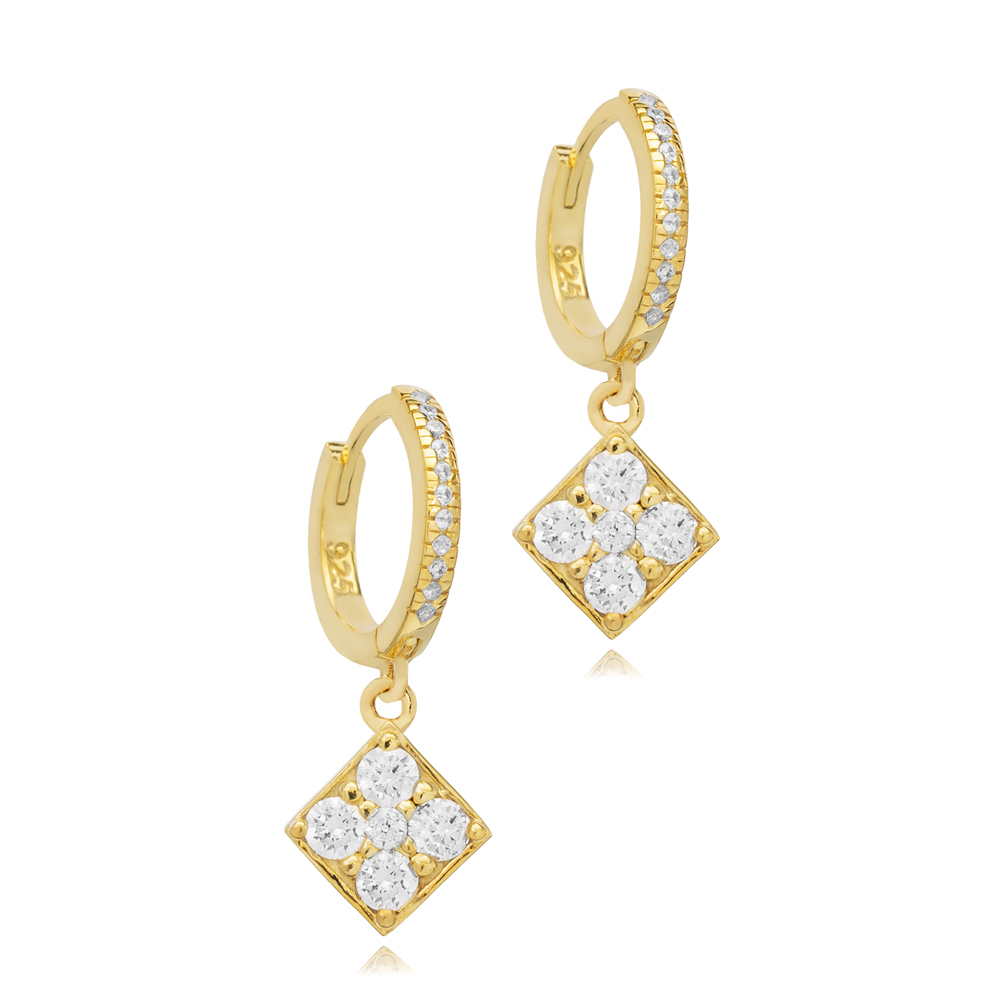 Square Clover CZ Dangle Earring Silver