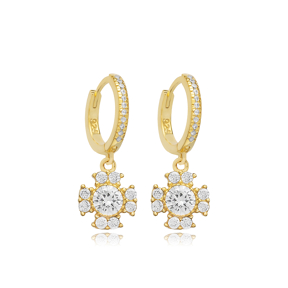 Croos Charm Round CZ Silver Dangle Earring