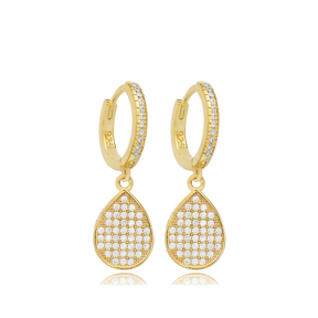 Pear CZ Charm Dangle Earring Silver Jewelry