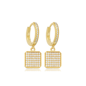 CZ Square Dangle Earring Silver Jewelry