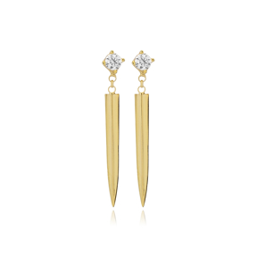 Round CZ Plain Spike925 Long Stud Earring