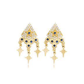 Triangle Nort Star Charm Sapphire Earring
