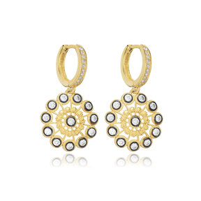 Mandala Design CZ Dangle Earring Black İnk