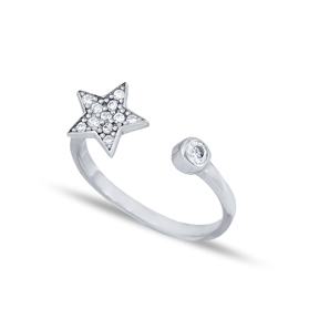 Star Design Zircon Stone Adjustable Ring Turkish 925 Silver Jewelry