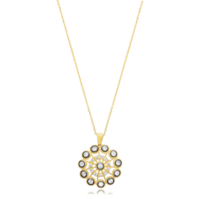 925 CZ Starburst Charm Pendant Necklace