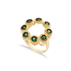 925 Cluster Ring Emerald CZ Black İnk