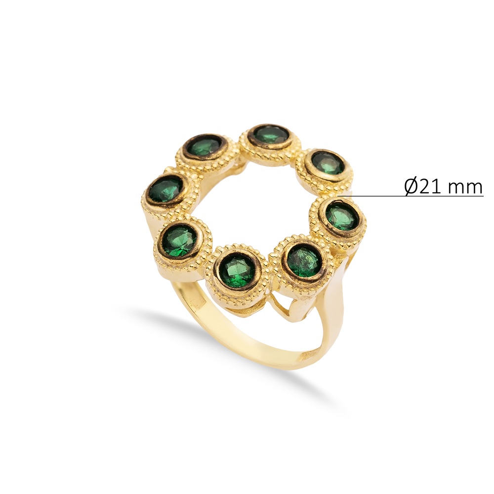 925 Cluster Ring Emerald CZ Black İnk