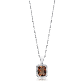 Baguette 13x16 mm Zultanite Silver Charm Necklace