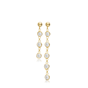 Elegant CZ Round Design Stud Long Earrings
