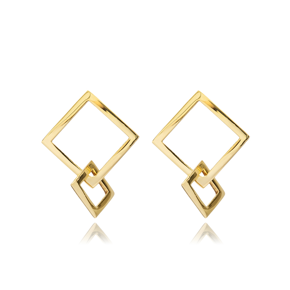 Square Design Plain Turkish Silver Stud Earrings