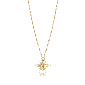 Bee Pendant Plain Silver Charm Necklace
