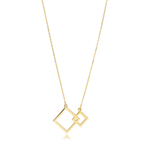 Interlocking Squares Pendant Silver Charm Necklace
