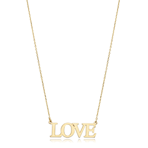 Love Word Plain Pendant Silver Charm Necklace