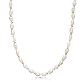 Pearl Pendant Ball Silver Charm Necklace