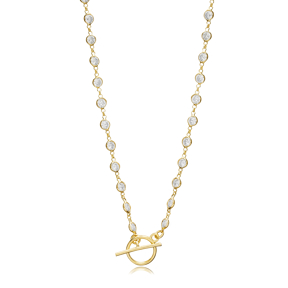 Stone Chain Pendant Unique Lock Charm Necklace
