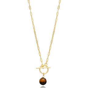 Tiger Eye Stone Unique Lock Charm Necklace