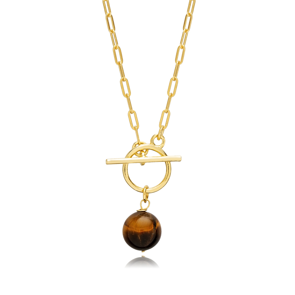 Tiger Eye Stone Unique Lock Charm Necklace
