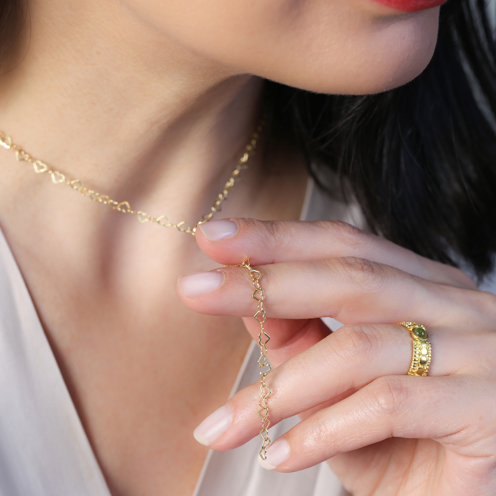 52 cm Heart Silver Chain Necklace and Bracelet
