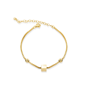 Square Charm Chain Ball Charm Silver Bracelet