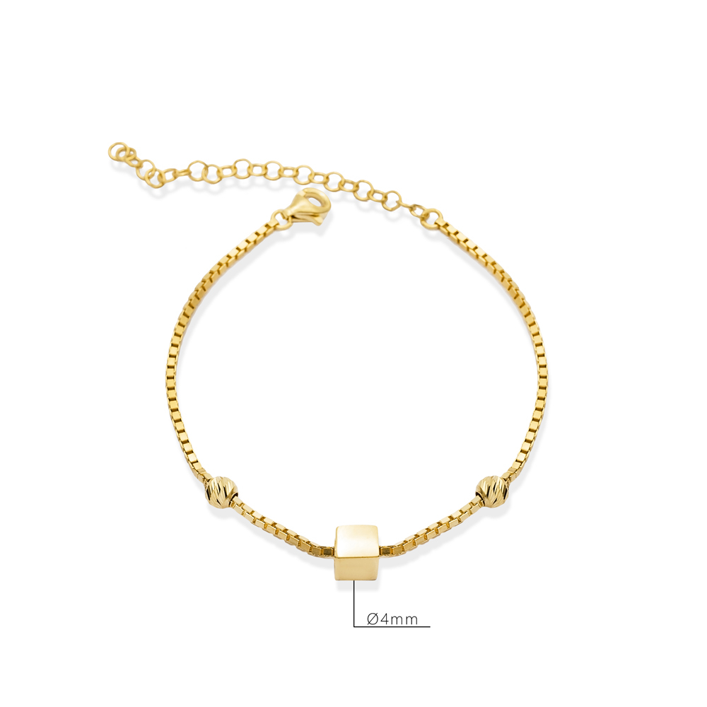 Square Charm Chain Ball Charm Silver Bracelet
