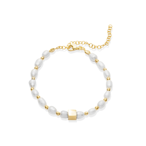 Square Charm Freshwater Pearl Silver Charm Bracelet