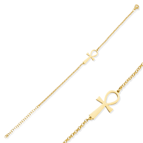 Ankh Symbol Rolo 925 Silver Charm Bracelet