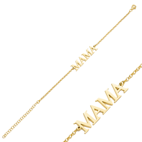 MAMA Letter Rolo Chain 925 Silver Bracelet