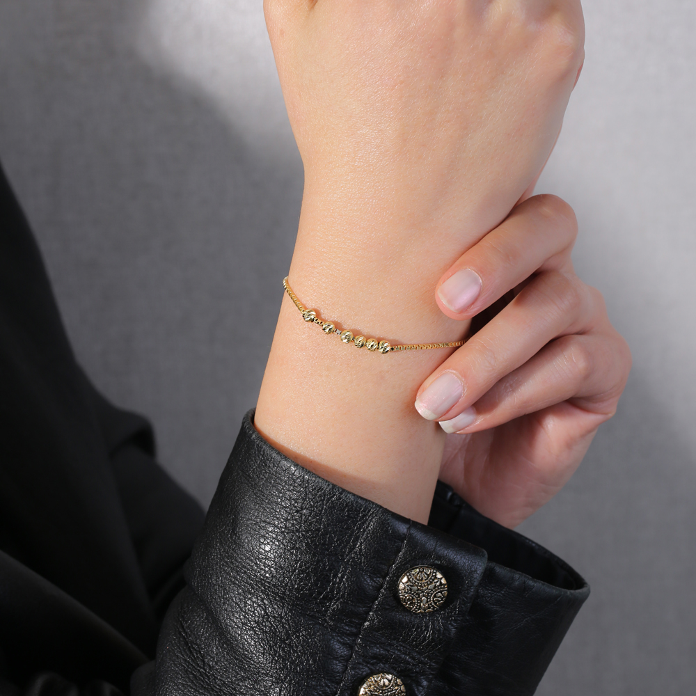 Square Chain Ball Charm Design Silver Bracelet