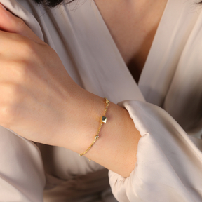 Chain Ball Charm Square Charm Silver Bracelet