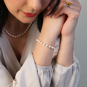 Ball Charm Freshwater Pearl Silver Charm Bracelet