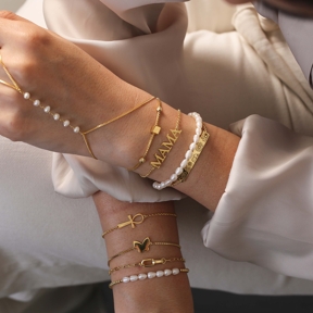 MAMA Letter Rolo Chain 925 Silver Bracelet