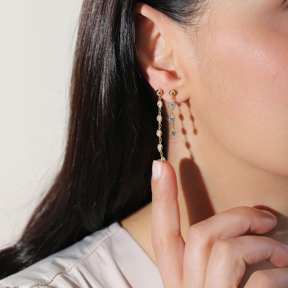 Elegant CZ Round Design Stud Long Earrings