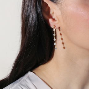Dainty CZ Round Shape Stud Long Earrings