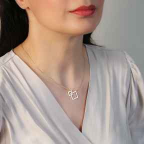 Interlocking Squares Pendant Silver Charm Necklace
