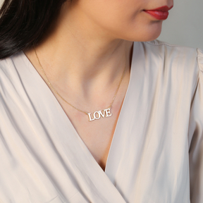 Love Word Plain Pendant Silver Charm Necklace