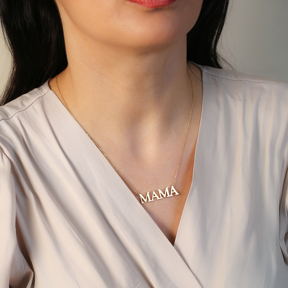 Mama Word Plain Pendant Silver Charm Necklace