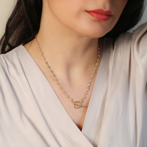 Stone Chain Pendant Unique Lock Charm Necklace