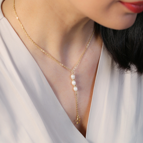 Star Design Pearl Pendant Silver Y Necklace