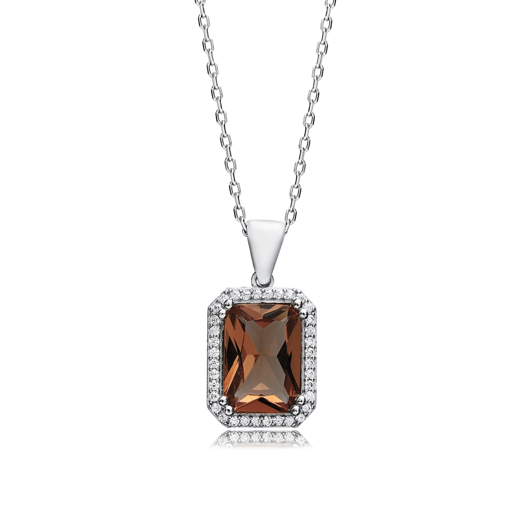 Baguette 14x18 mm Zultanite Silver Charm Necklace