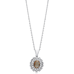 Shiny Oval Zultanite Silver Charm Necklace
