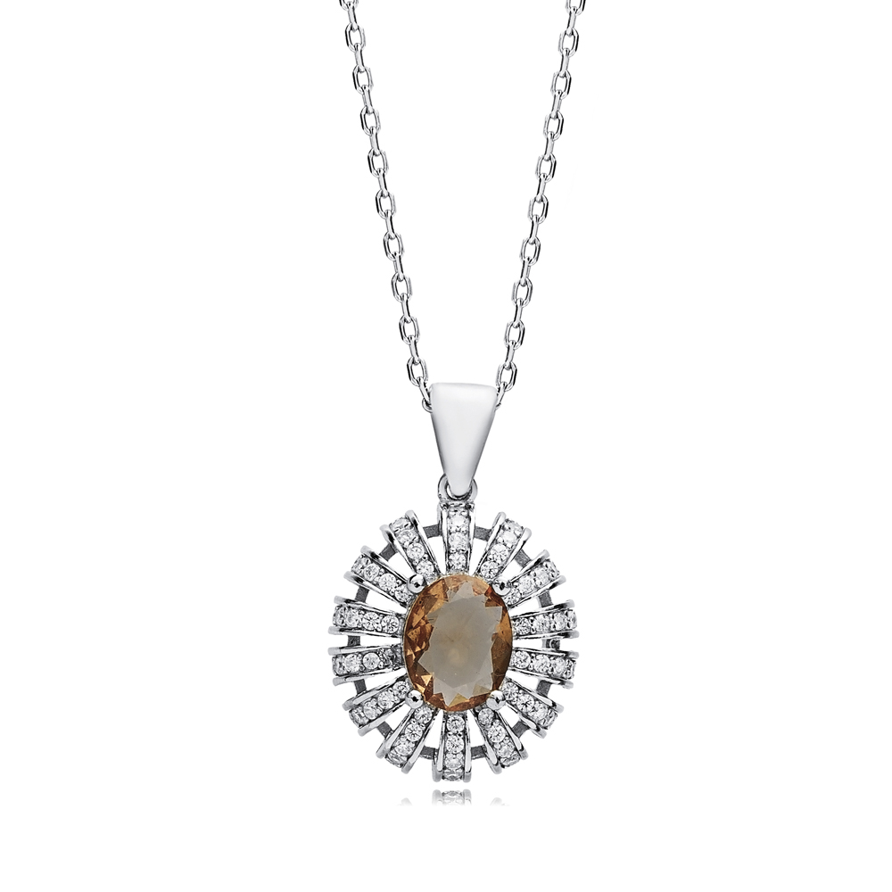 Shiny Oval Zultanite Silver Charm Necklace