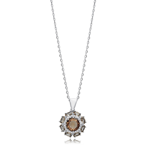 Flower Round Zultanite Silver Charm Necklace