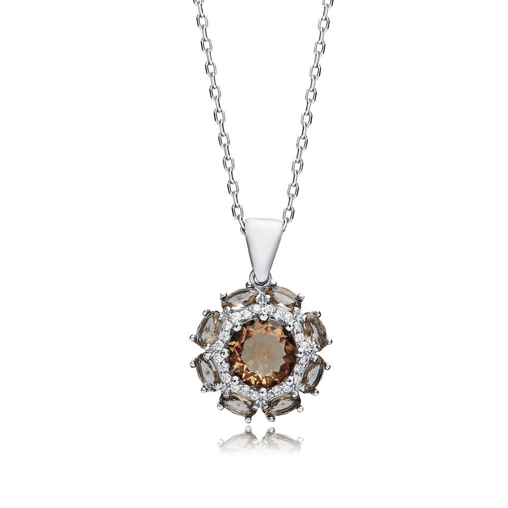 Flower Round Zultanite Silver Charm Necklace