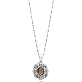 Oval Flower Zultanite Charm Silver Necklace