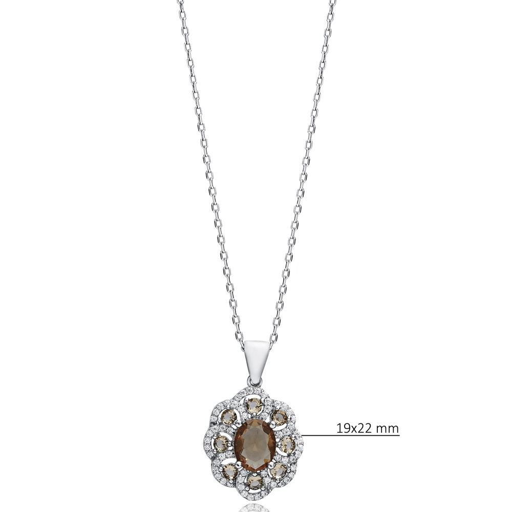 Oval Flower Zultanite Charm Silver Necklace