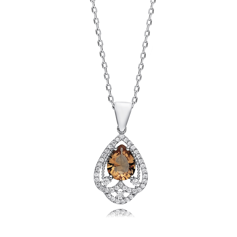Zultanite Stone Silver Pear Charm Necklace