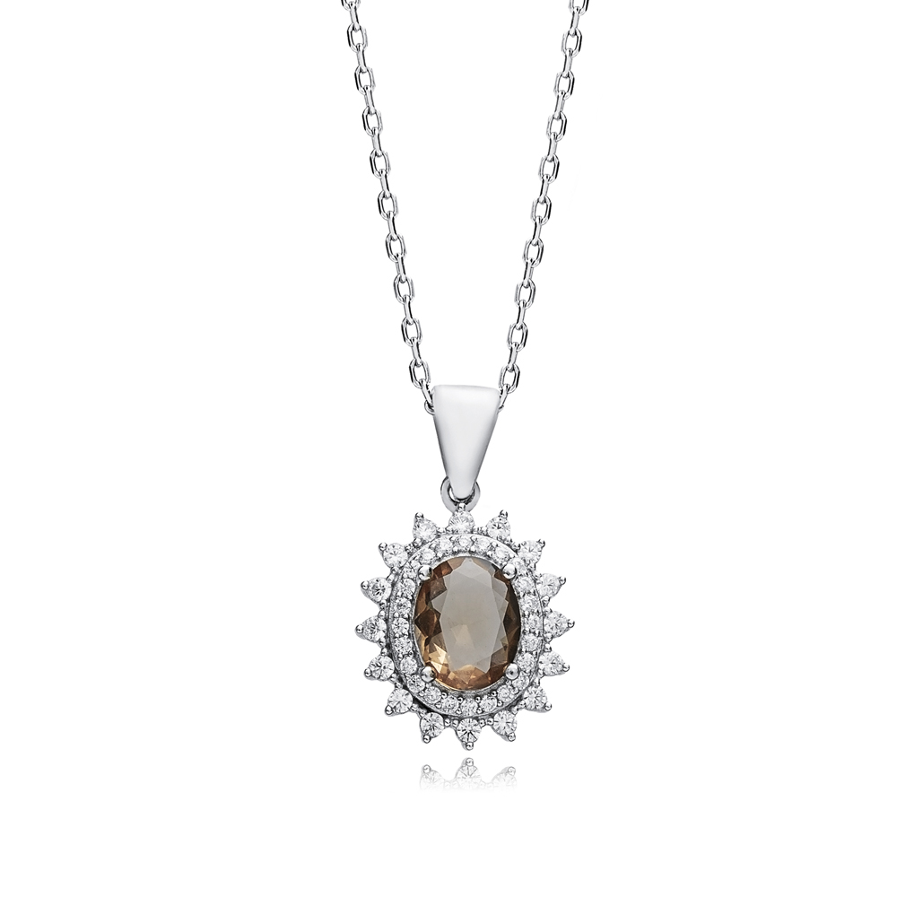 Shiny CZ Zultanite Stone Oval Silver Charm Pendant
