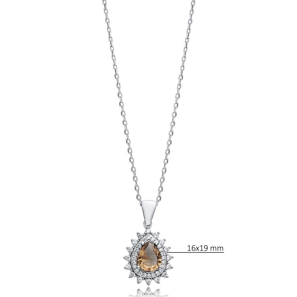 Shiny CZ Zultanite Stone Pear Silver Charm Necklace