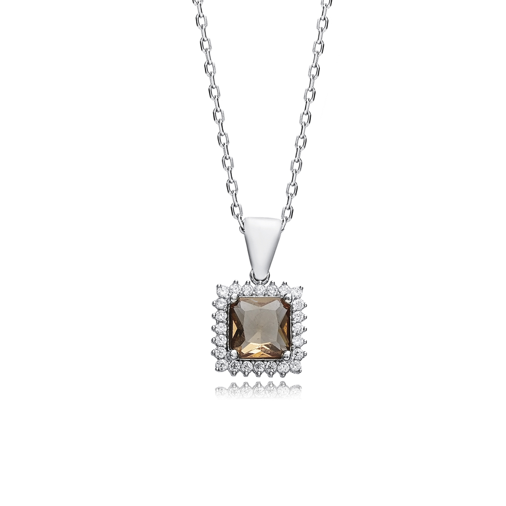 Square Zultanite Stone Silver Charm Necklace